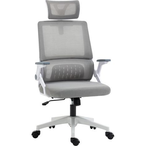 Fauteuil de bureau réglable tissu maille polyester dossier ergonomique inclinable pivotant Gris