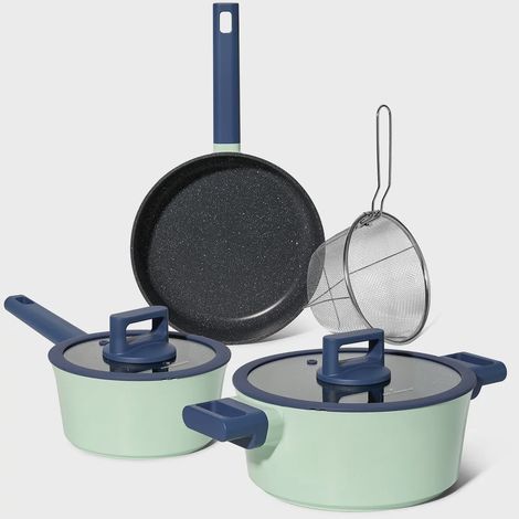 Just Perfecto JL-333: 6 Pieces Marble Coated Cookware Set with Rubber Rim Lid - Green (1/5)