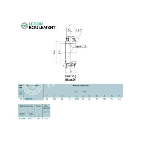 Roulement de palier UK316-D1-NTN