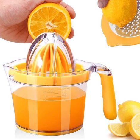 Exprimidor manual de cítricos para limones y naranjas，prensa de frutas con vaso medidor incorporado，equipado con asas de silicona antideslizantes
