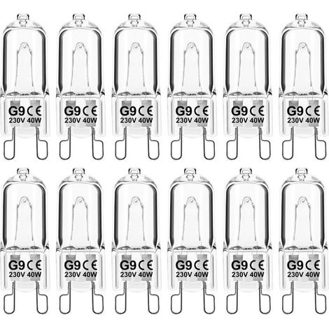 Ampoule halogène G9 40 W 230 V blanc chaud à intensité variable, résistante à la chaleur jusqu'à 300 °C, pour fours et plafonniers, lot de 12 (1/5)