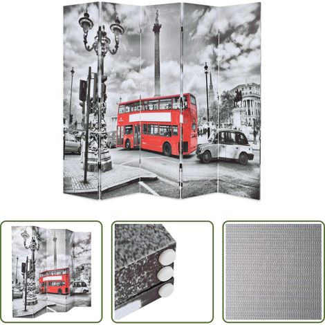 Trennwand - Raumteiler klappbar 200 x 170 cm London Bus Schwarz-Weiß (1/5)