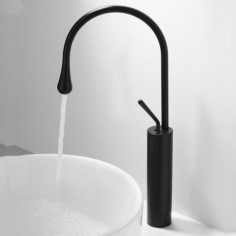 Moderne, hohe Einhebel-Waschtischarmatur, kreatives Design für Bad und Küche, mit G3/8-Schlauch, Schwarz