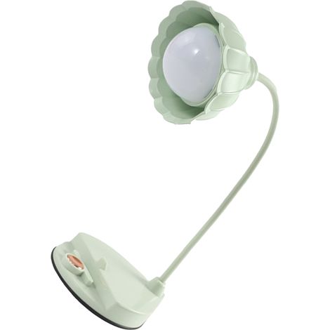 Lampe de lecture LED pliable en forme de fleur, tactile, rechargeable par USB, verte, idéale pour la chambre ou le dortoir. (1/5)