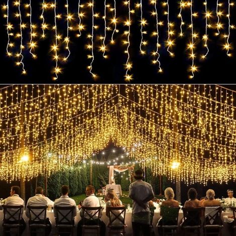Cadena de luces para exterior con forma de lluvia helada - Para árbol de Navidad - Decoración navideña - Blanco cálido - Para fiestas y Navidad (1/4)