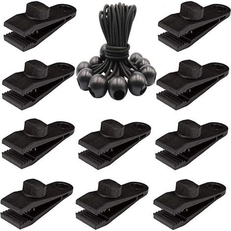 Lot de 20 clips de bâche robustes Pinces de tente à vis pour bâche avec boule élastique pour auvent, auvents, pergola, couvertures en toile, camping en plein air, piscine. (1/5)
