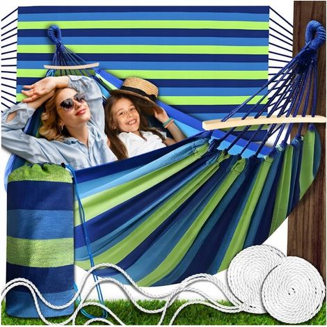 Grande amaca da giardino 260x150 cm per 2 persone, robusta e resistente, ideale per il tempo libero, con borsa inclusa.