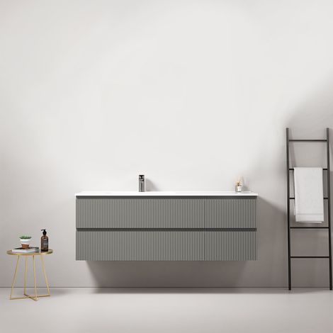 Mobile bagno sospeso cannettato 140 cm Grigio Londra Lavabo a Sinistra in Resina Senza Specchio - Fiji Paint (1/4)