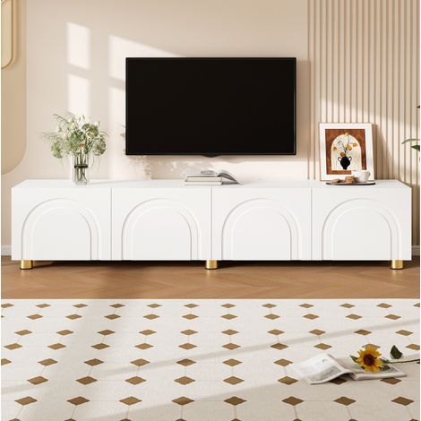 TV-Schrank 180x35x40 cm weiß aus MDF und Holzwerkstoff mit 4 Türen und Bogenrelief (1/5)