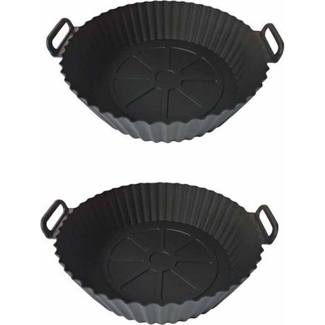 Moule Silicone Air Fryer, 2 Pièces Panier Moule pour Airfryer Réutilisable Friteuse à Air Chaud Plat Pot Ronde Doublure Liner pour Friteuse Air, Micro-ondes, Four (Noir) (1/5)