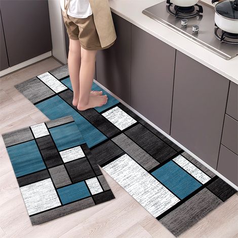Set de 2 Tapis Lavables Motif Nordique Absorbant Profond pour Devant Évier et Douche Intérieur Extérieur Résistant aux UV (1/4)