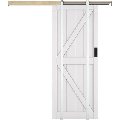 Porte coulissante avec système à galandage en bois et MDF - blanc - H205 x 83 cm - NEFARA (1/5)