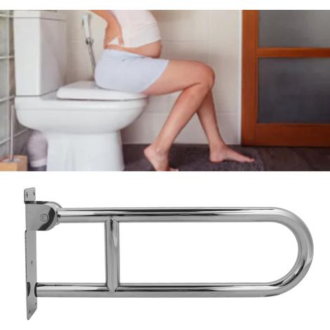 Barra de apoyo plegable con base reforzada – Soporte ergonómico giratorio 90° para inodoro/baño – Barra de seguridad de acero inoxidable 304, 32 mm, 200 kg (1/5)