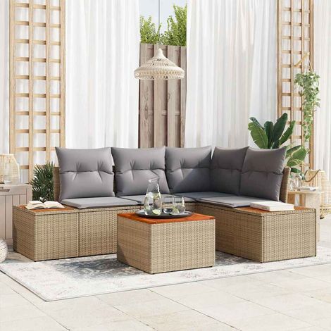 Gartensofa-set mit Kissen 4 pcs Beige und Hellgrau Polyrattan (1/5)