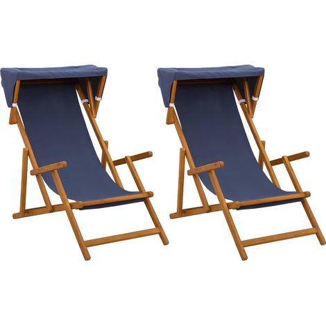 Chaise Longue 2 pcs 3 Position Bois d'eucalyptus massif Bleu vidaXL (1/5)
