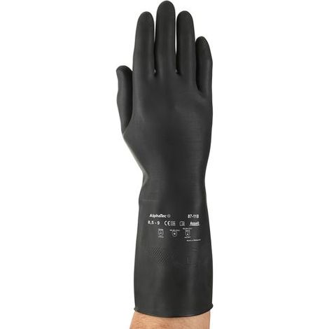 Gants de manutention Ansell AlphaTec 87-118 taille 8.5, Résiste aux produits chimiques, 1 Paire, Noir ( Prix pour 1 paire )