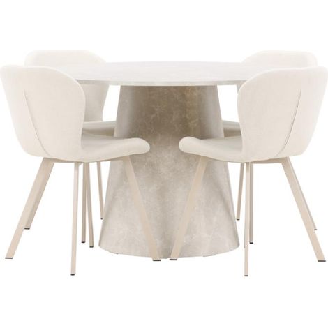 Lanzo ensemble pour salle à manger table Ø120cm et 4 chaises beige. (1/5)