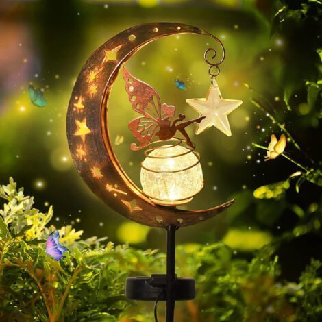 BUNTHAUS Lampes solaires de jardin en forme de lune – 2 pièces – Boules en verre craquelées – Installation facile – Lumière automatique la nuit – Yoyo (1/5)