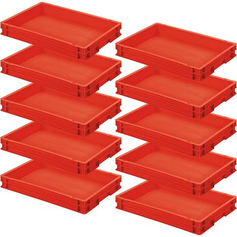 BRB Lot de 10 bacs Euro avec 2 poignées, L x l x H 600 x 400 x 75 mm, PP, rouge