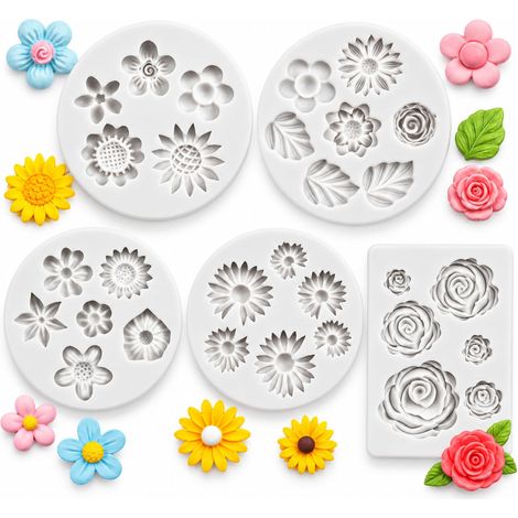 Lot de 5 Moule 3D Silicone Fleurs Moules à Sucre pour Chocolat (1/5)