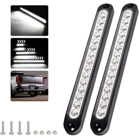 (Bianco) Striscia luminosa a due parti per luci di stop con 15 LED, striscia luminosa posteriore impermeabile 12-24V, adatta per auto, SUV, camper, camion e rimorchi, utilizzabile come luci diurne.