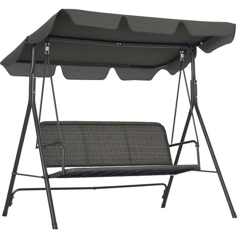 Balance de Jardin Extérieur de 3 Places avec Toldo Réglable Asiato de Ratán PE et Reposabrazos 167x112x153 cm Gris