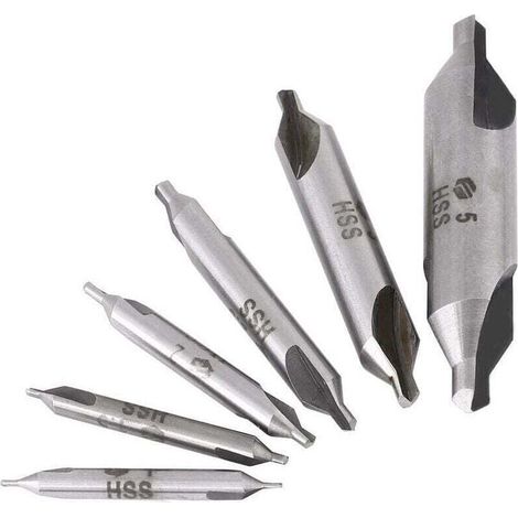 Kit de 6pcs Forets à Centrer HSS 60° Ø 1/1.5/2/2.5/3/5mm pour Métal (1/4)