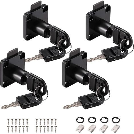 4 Pièces Serrures de Tiroir de Bureau, Verrou à Came de 22 mm, Serrure à Came avec clés Différentes, Serrure Meuble pour Meubles, Tiroir, Porte, Boîte aux Lettres, Armoire, Placard (Noir) (1/5)
