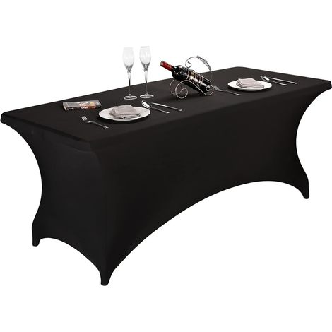Nappe extensible pour terrasse, nappe universelle en spandex pour mariage, banquet, fête (1,83 m, noire)
