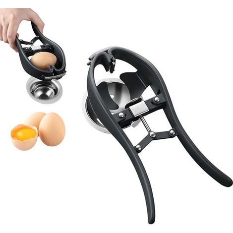 Abrehuevos de acero inoxidable, Separador automático de yemas, Con función para separar las yemas, Corta fácilmente las cáscaras, Color negro (1/5)