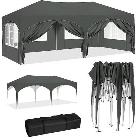Gazebo 3x6m 6 parois latérales tente de réception hydrofuge protection UV