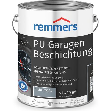 Remmers PU Garagenbeschichtung silbergrau, matt, 5 Liter, Beton- und Bodenfarbe, für Garagen, abriebfest und beständig gegen Weichmacher