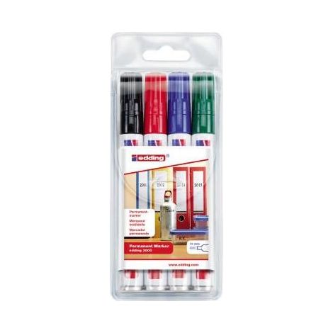 Kit de marqueurs permanents 3000 noir/rouge/bleu/vert, pointe ronde B.1,5-3mm (1/4)