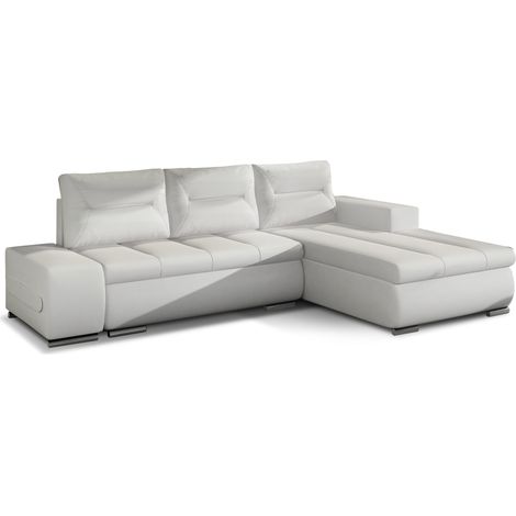 Canapé d'angle droit convertible simili cuir blanc Waker 275cm (1/5)