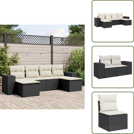 Rattan PE - vidaXL Set Divano da Giardino 6 pz con Cuscini Nero in Polyrattan - Poltrona da giardino