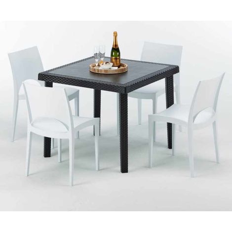 Tavolino Quadrato Nero 90x90 cm con 4 Sedie Colorate Paris Passion - Bianco