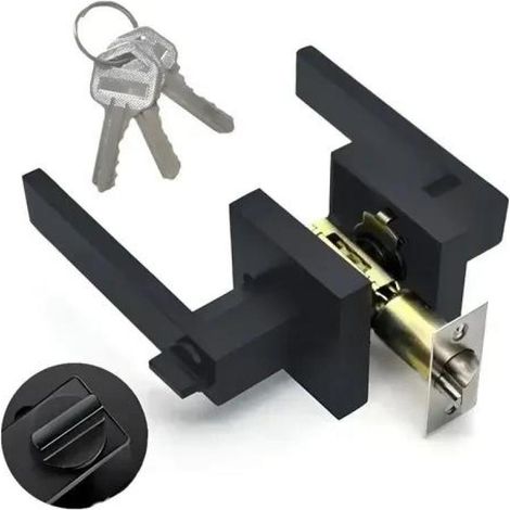 Irovami Serrure de porte principale robuste à trois leviers, de type américain ou européen, noire avec clé.