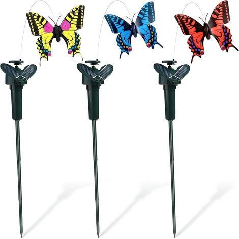 Papillons Solaires Mouvants – Décoration Extérieure sur Piquets pour Fleurs et Pelouse Lot de 3 (1/3)