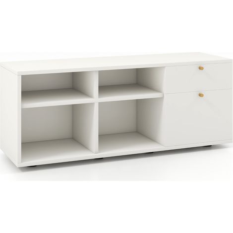 Credenza Armadio portaoggetti 2 cassetti 4 cubi piedini regolabili mobiletto espositore pavimento casa Bianco (1/4)