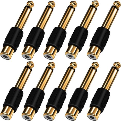 6.35mm (1/4 Pouce) Mâle Mono TS à RCA Femelle Audio Adaptateur, Plaqué Or RCA Femelle à 6.35mm Mâle Mono Adaptateur, RCA vers Jack 6,35mm (10 Pièces) (1/5)