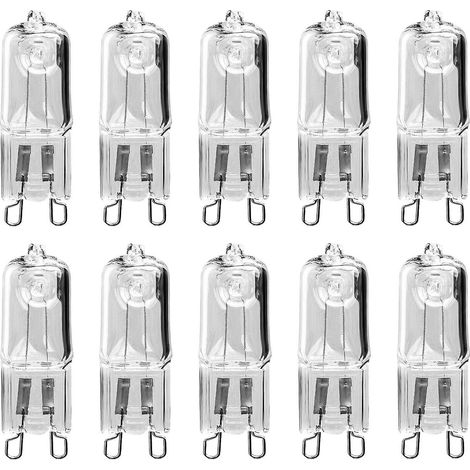 Confezione da 10 lampadine alogene G9 da 18W, versatili, a risparmio energetico, a luce bianca calda, adatte per lampadari e lampade da tavolo: perfette. (1/5)