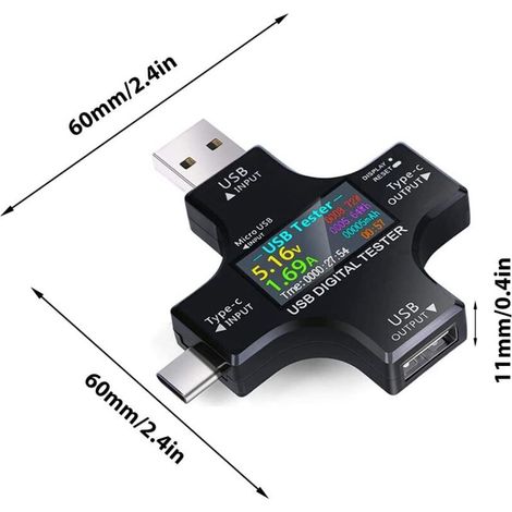 Testeur USB Multimètre USB C Meter de Courant et de Tension 3.3-30V 0-5.1A Tester 2 en 1 Voltmetre Amperemetre Capacité Alimentation Wattmètre Chargeur Détecteur (1/4)