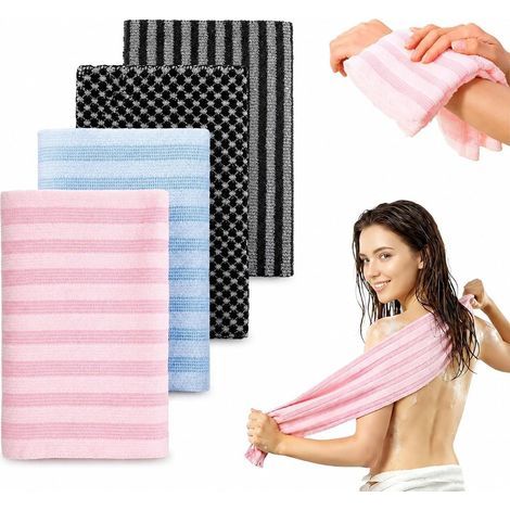 Set mit 4 japanischen Peeling-Handtüchern, extra langem Luffa-Waschschwamm, Peeling-Rückenhandtuch, antibakteriellem Tiefenreinigungshandtuch – für Männer und Frauen (1/5)