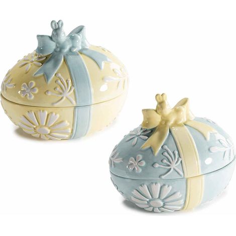 Barattoli per Alimenti in Ceramica a Forma di Uovo Pasquale Set da 2 Pezzi (1/2)