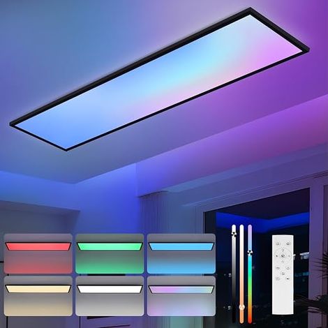 GBLY Panel LED 100x25 Lampada de techo Regulable Panel techo RGB Cambio color largo Plano con control remoto 24W Negro Rectangular Lampada oficina para oficina sala de juegos salon (1/5)