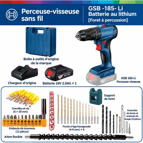 Perceuse visseuse percussion GSB 185-Li sans balais 1 batterie et 1 chargeur Kit 1 réglage 21 2 kg – Livraison gratuite