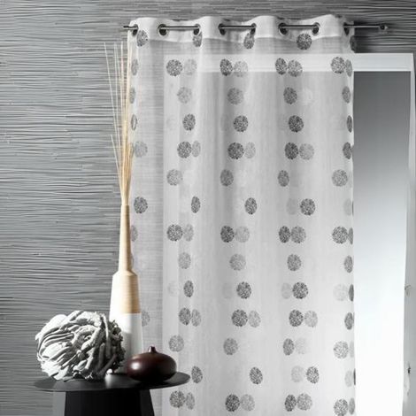 Voilage fantaisie brodé ronds multicouleurs Noir 140x240 cm