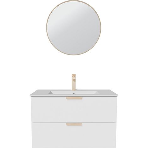 Mobile bagno sospeso con lavabo da incasso, rubinetto e specchio Bianco L80 cm – AVORELI (1/4)