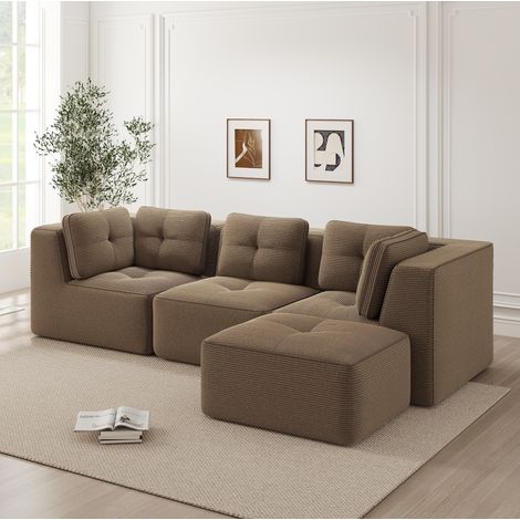 Ecksofa aus Cord in Braun, modular, L-Form, kein Aufbau erforderlich (1/5)