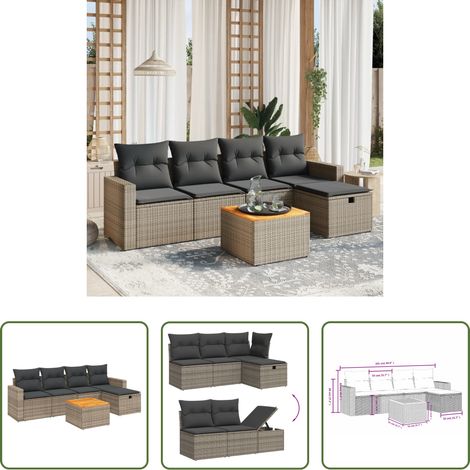 Terrassensofa - 6-tlg. Garten-Sofagarnitur mit Kissen Grau Poly Rattan (1/5)